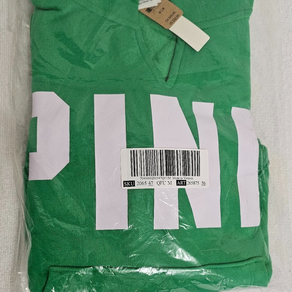 Victoria’s Secret PINK fleece cropped cinched campus hoodie size Medium  Green - Picture 12 of 12